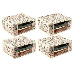 urban utopia saree cover  non-woven saree packing cover  saree covers for wardrobe storage  leaf print saree cover  pack of 4  cream