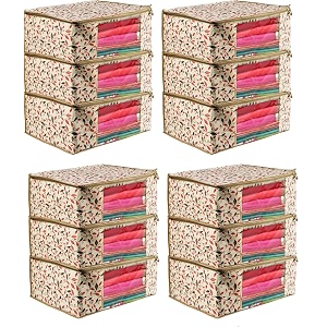 urban utopia saree cover  non-woven saree packing cover  saree covers for wardrobe storage  leaf print saree cover  pack of 12  cream