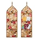 Urbane Home Paper Holder | Foldable Hanging Organizer | PVC Flower Design Document Holder | Wall Hanging Organizer with 3 Pocket | Pack of 2 | Beige