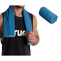 UrbanLeaf 1 Pc Self Stripe Microfiber Gym Towel, Hand Towel, Lightweight Sports & Workout Towels for Gym, Running, Yoga, Travel & Fitness, Quick-Dry Workout & Yoga Towels, 40 x 60 cm (Blue)