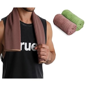 urbanleaf 2 pcs self stripe microfiber gym towels hand towels lightweight sports amp workout towels for gym running yoga travel amp fitness quick-dry workout amp yoga towels 40x60 cm green amp brown