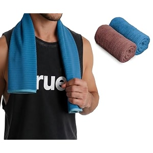 urbanleaf 2 pcs self stripe microfiber gym towels hand towels lightweight sports amp workout towels for gym running yoga travel amp fitness quick-dry workout amp yoga towels 40 x 60 cm blue amp brown
