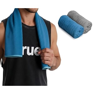 urbanleaf 2 pcs self stripe microfiber gym towels hand towels lightweight sports amp workout towels for gym running yoga travel amp fitness quick-dry workout amp yoga towels 40 x 60 cm blue amp grey