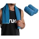 UrbanLeaf 2 Pcs Self Stripe Microfiber Gym Towels, Hand Towels, Lightweight Sports &amp; Workout Towels for Gym, Running, Yoga, Travel &amp; Fitness, Quick-Dry Workout &amp; Yoga Towels, 40 x 60 cm (Blue)