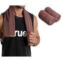 UrbanLeaf 2 Pcs Self Stripe Microfiber Gym Towels, Hand Towels, Lightweight Sports &amp; Workout Towels for Gym, Running, Yoga, Travel &amp; Fitness, Quick-Dry Workout &amp; Yoga Towels, 40 x 60 cm (Brown)