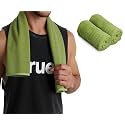 UrbanLeaf 2 Pcs Self Stripe Microfiber Gym Towels, Hand Towels, Lightweight Sports &amp; Workout Towels for Gym, Running, Yoga, Travel &amp; Fitness, Quick-Dry Workout &amp; Yoga Towels, 40 x 60 cm (Green)