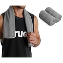 UrbanLeaf 2 Pcs Self Stripe Microfiber Gym Towels, Hand Towels, Lightweight Sports &amp; Workout Towels for Gym, Running, Yoga, Travel &amp; Fitness, Quick-Dry Workout &amp; Yoga Towels, 40 x 60 cm (Grey)