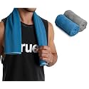 UrbanLeaf 2 Pcs Self Stripe Microfiber Gym Towels, Hand Towels, Lightweight Sports &amp; Workout Towels for Gym, Running, Yoga, Travel &amp; Fitness, Quick-Dry Workout &amp; Yoga Towels, 40 x 60 cm (Blue &amp; Grey)
