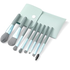 urbanmac makeup brush set 8pcs mini with storage blue gray