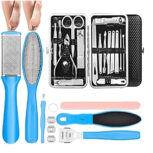 urbanmac pedicure kits - callus remover for feet 23 in 1 professional manicure set pedicure tools stainless steel foot care foot file foot rasp dead skin for women men home foot spa kit blue