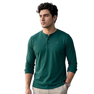 Urbano Fashion Mens Solid Henley Neck Slim