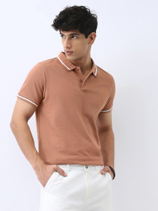 Urbano Fashion Solid Men Polo Neck Brown