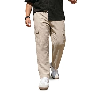 Urbano Plus Mens Straight Fit Linen Cargo