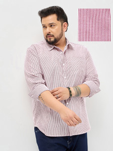 Urbano Plus Men Striped Casual Maroon Shirt