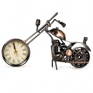vintage royal bullet motor bike with antique clock rustic iron metal decor showpiece for study table desk office gifts brown1