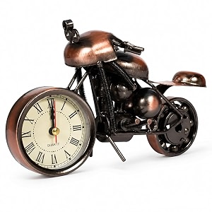 vintage royal bullet motor bike with antique clock rustic iron metal decor showpiece for study table desk office gifts brown
