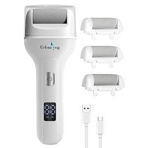 urban yog callus remover foot scrubber for dead skin with 3 interchangeable head rollers rechargeable callus amp dead skin removal 2 speed settings fast type-c charging 1200mah battery