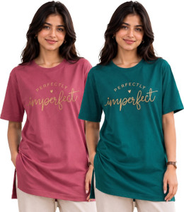 URBE Printed Women Round Neck Pink Green