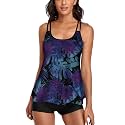 Urchics 2026 Women Two Piece Tankini Swimsuit Tummy Control Plus Size Long Torso Top and High Waisted Boyshorts Bathing Suits