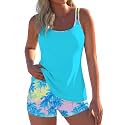 Urchics 2026 Women Two Piece Tankini Swimsuit Tummy Control Plus Size Long Torso Top and High Waisted Boyshorts Bathing Suits