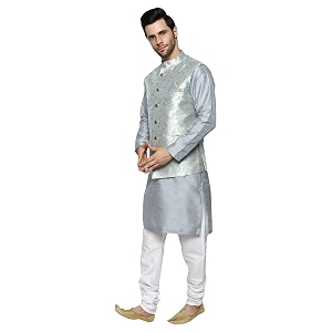 uri and mackenzie men39s silk blend kurta pajama with designer ethnic nehru jacketmodi jacket