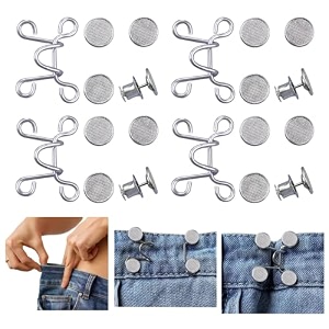 4 set pant waist tightener adjustable waist buckle set extra button for jeans to make tighter button adjuster for pants jeans skirts sleeves silver