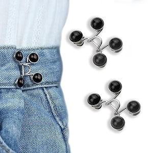4 set pant waist tightener adjustable waist buckle set extra button for jeans to make tighter button adjuster for pants jeans skirts sleeves black pearl