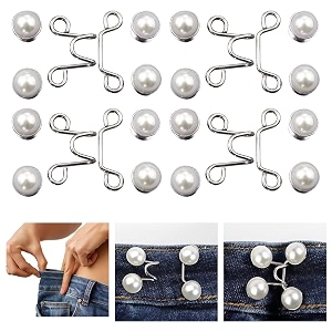 4 set pant waist tightener adjustable waist buckle set extra button for jeans to make tighter button adjuster for pants jeans skirts sleeves white pearl