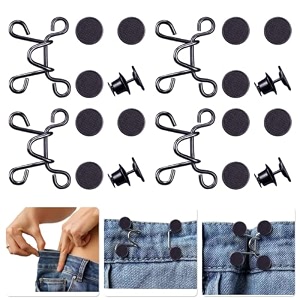 4 set pant waist tightener adjustable waist buckle set extra button for jeans to make tighter button adjuster for pants jeans skirts sleeves black