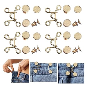 4 set pant waist tightener adjustable waist buckle set extra button for jeans to make tighter button adjuster for pants jeans skirts sleeves gold