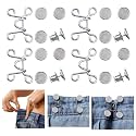 4 Set Pant Waist Tightener, Adjustable Waist Buckle Set, Extra Button for Jeans to Make Tighter, Button Adjuster for Pants, Jeans, Skirts, Sleeves, (Silver)