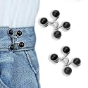 4 Set Pant Waist Tightener, Adjustable Waist Buckle Set, Extra Button for Jeans to Make Tighter, Button Adjuster for Pants, Jeans, Skirts, Sleeves, (Black pearl)