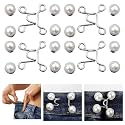 4 Set Pant Waist Tightener, Adjustable Waist Buckle Set, Extra Button for Jeans to Make Tighter, Button Adjuster for Pants, Jeans, Skirts, Sleeves, (White Pearl)