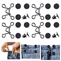 4 Set Pant Waist Tightener, Adjustable Waist Buckle Set, Extra Button for Jeans to Make Tighter, Button Adjuster for Pants, Jeans, Skirts, Sleeves, (Black)