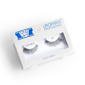 uroparis 41 eyelashes for women  tapered handmade eye lashes  lightweight false lashes with premium virgin hair  invisible band  for glam look amp enhance beauty black - 1 pair