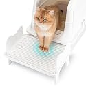 Uross Cat Litter Box Step, Extra Large Litter Box Ramp/Stairs with Detachable Splash-Proof Side Baffles, Anti-Tracking Litter Catcher, Easy to Clean, Non-Slip Step for Small & Elderly Cats (White)