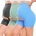 URUWASHI Ribbed Maternity Shorts Over The Belly Seamless 5" Pregnancy Workout Athletic Biker Shorts for Women