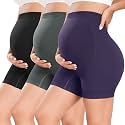 URUWASHI Ribbed Maternity Shorts Over The Belly Seamless 5" Pregnancy Workout Athletic Biker Shorts for Women