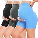 URUWASHI Ribbed Maternity Shorts Over The Belly Seamless 5" Pregnancy Workout Athletic Biker Shorts for Women
