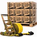 US Cargo Control Flat Hook Ratchet Straps 4” x 30’ (90-Pack), 5,400 LBS Working Load Limit, Yellow 4 Inch Ratchet Straps with Black Flat Hooks, Professional 4 Inch Straps for Flatbed Trailers