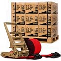 US Cargo Control Flat Hook Ratchet Straps 4” x 30’ (90-Pack), 5,400 LBS Working Load Limit, Red 4 Inch Ratchet Straps with Black Flat Hooks, Professional 4 Inch Straps for Flatbed Trailers