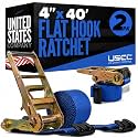 US Cargo Control Flat Hook Ratchet Straps 4” x 40’ (2-Pack), 5,400 LBS Working Load Limit, Blue 4 Inch Ratchet Straps with Black Flat Hooks, Professional 4 Inch Straps for Flatbed Trailers
