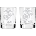 US Marines 2-Sided Satin Finish Rock Glass Set of 2 14oz