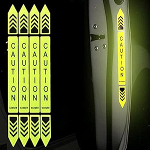 4 pcs car door open reflective warning stickers car anti-collision safety warning reflective decal tape strong night visibility anti-scratch reflective strip stickers yellow