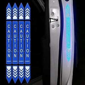4 pcs car door open reflective warning stickers car anti-collision safety warning reflective decal tape strong night visibility anti-scratch reflective strip stickers blue