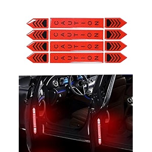 4 pcs car door open reflective warning stickers car anti-collision safety warning reflective decal tape strong night visibility anti-scratch reflective strip stickers red