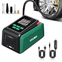 Tyre Inflator with 2-in-1 Rechargeable & Corded Power, Preset Inflation Modes, 20mm Cylinder, Digital Display, Flashlight Torch, Auto Shut-Off, Air Pump Compressor for Car & Bike (Green)