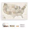 USA Map Canvas Wall Art with Cork Pin Board – Decorative Push Pin Travel Map for Home, Office, Living Room, Bedroom (120x80cm - Pattern 08)