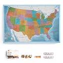 USA Map Canvas Wall Art with Cork Pin Board – Decorative Push Pin Travel Map for Home, Office, Living Room, Bedroom (70x50cm - Pattern 21)