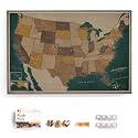 USA Map Canvas Wall Art with Cork Pin Board – Decorative Push Pin Travel Map for Home, Office, Living Room, Bedroom (70x50cm - Pattern 04)